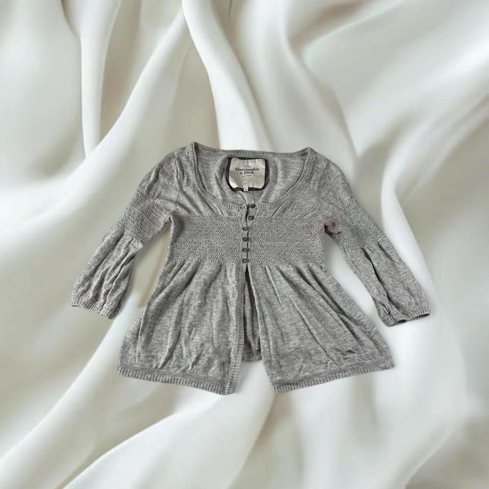 Abercrombie & Fitch light heather gray babydoll cardigan sweater y2k mcbling